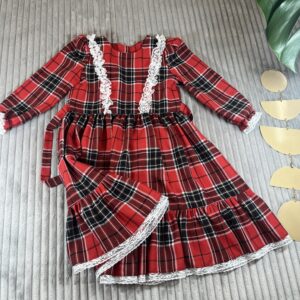 Plaid Christmas dress with lace inserts