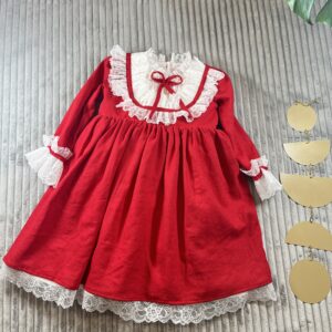 Red dress with white lace